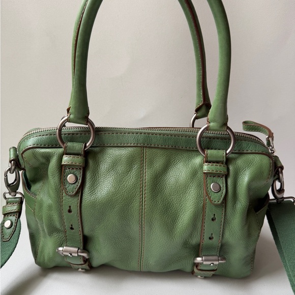 Fossil Maddox Green Leather Satchel Bag Rare - Picture 7 of 16